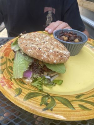 The burger with the works  at Lotus Cafe in Panama City Beach