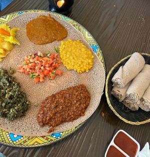 Orange on top is Shiro which was my personal fav. Was a lot of food believe it or not  at Ethiopis Restaurant in Rockville
