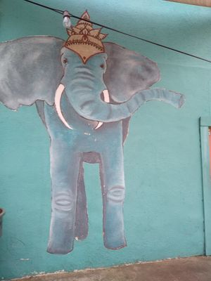 Elephant mural outside of Nom Burger at Nom Burgers in Austin