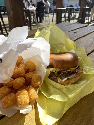 Double cheeseburger and tots! #Veganuary at Nom Burgers in Austin