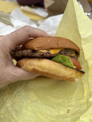 Classic vegan “cheeseburger"  at Nom Burgers in Austin