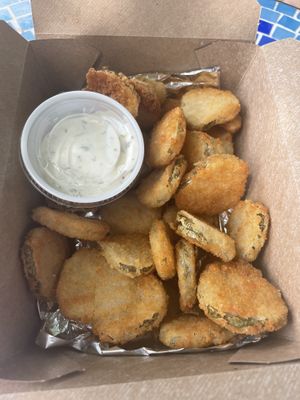 Half order of fried pickles   at Nom Burgers in Austin