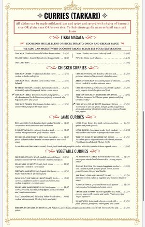 Menu at Everest Indian Restaurant in Petaluma