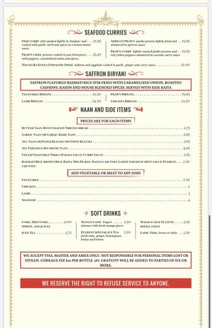 Menu at Everest Indian Restaurant in Petaluma