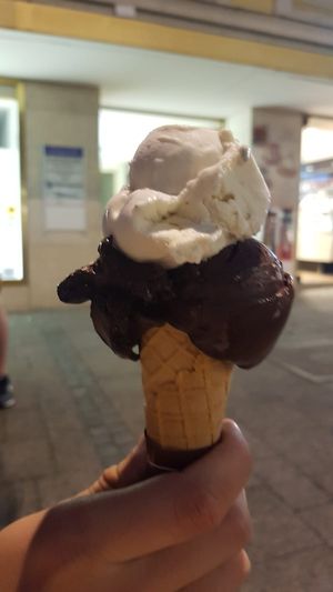 Dark chocolate and banana at Gelato e Caffe in Ingolstadt