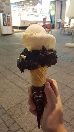 Dark chocolate and melon at Gelato e Caffe in Ingolstadt