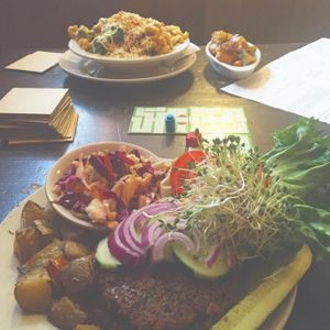 Wizard Burger and Vegan Mac and Cheese at Seward Cafe in Minneapolis