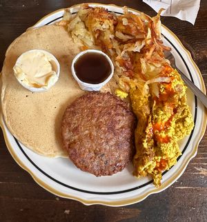 Grand slam with fluffy pancake   at Seward Cafe in Minneapolis