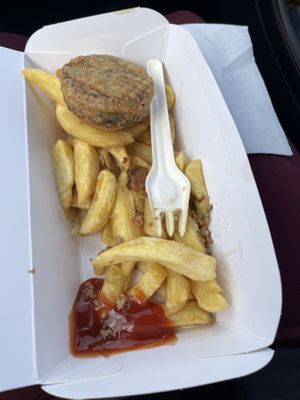 Haggis & chips.   at Siaway Fish & Chips in Isle Of Skye