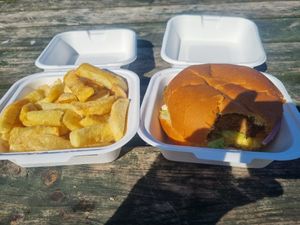 Chips and burger at Siaway Fish & Chips in Isle Of Skye