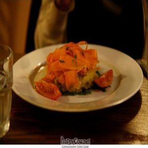 Aubergine and potato cake. at Amico Bio in London