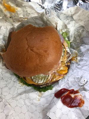 This pic so does not do this classic burger justice but check out this generous portion loaded with good stuff at Veganaire in Alpharetta