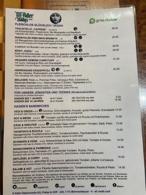 German menu  at Vanini in Vaduz