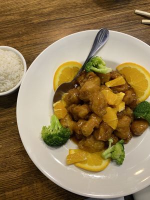 Orange “chickens” from mushrooms, best I’ve ever had!  at Veggie House  in Chicago