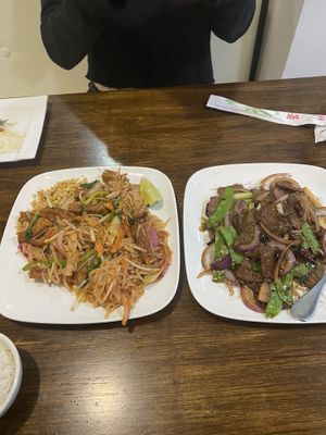 pad thai, mongolian beef  at Veggie House  in Chicago