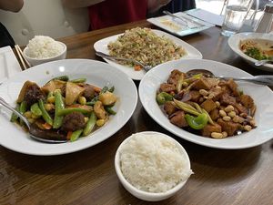 Housed Fried Rice, Kung Pao Tofu, Mushroom Medley at Veggie House  in Chicago