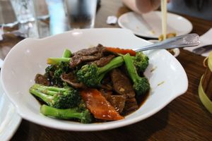 Veggie steak and broccoli at Veggie House  in Chicago