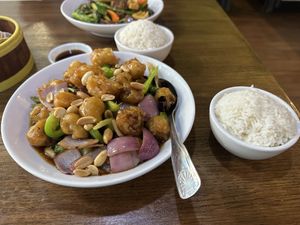 Kung Pow Plant-Based Chicken with White Ricee  at Veggie House  in Chicago