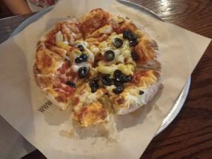 Getting pasta on the kids pizzas was very exciting! at Your Pie in Penn Laird