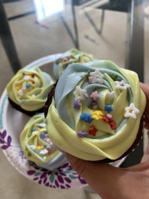 Chocolate cupcake with a vanilla buttercream colored with a plant based food coloring  at Cupt Cupcakes in Silver Spring