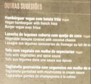 Vegan choice minus lasagne at Pratu's in Alcobaca