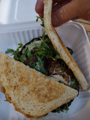 Portobello mushroom sandwich, with toasted sourdough bread. at Haywood Common in Asheville