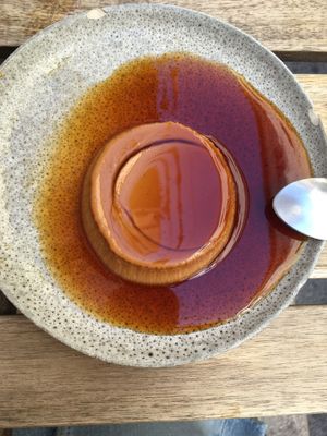 Vegan dessert: caramel pudding at A Obra in Lisbon