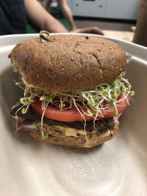 Tempeh burger from the cafe inside the store at Farmers Market Store & Deli Cafe in Lahaina