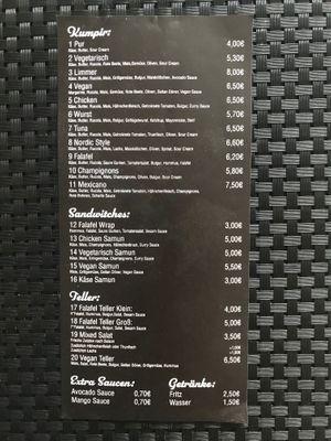 Menu at Limmer Kumpir in Hannover