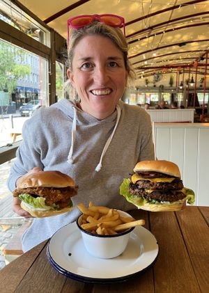 Buttermilk “chicken” with garlic mayo and the Three Brothers mega burger 🍔 with fries 🍟   at Three Brothers Burgers in Bristol