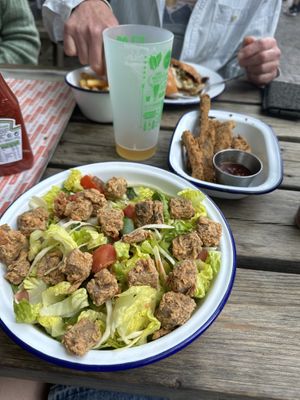 Vegan salad and seitan tenders  at Three Brothers Burgers in Bristol