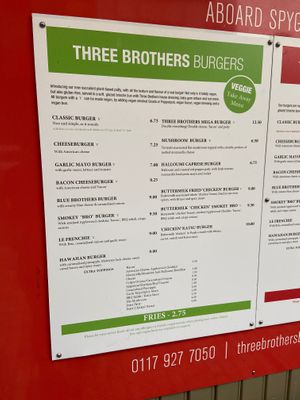 Menu  at Three Brothers Burgers in Bristol