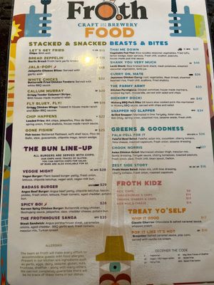 2025 June menu  at Froth Craft Brewery in Exmouth