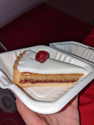Vegan cherry bakewell tart at The Lime Lounge Coffee House in Bakewell
