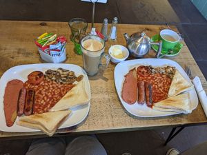 2 vegan breakfasts with vegan spread for the toast at The Lime Lounge Coffee House in Bakewell