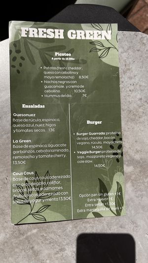 Menu  at Fresh Green in San Sebastian