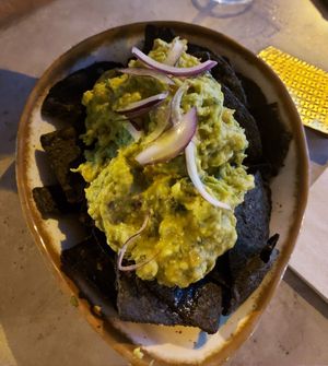 Black nachos with guacamole at Fresh Green in San Sebastian
