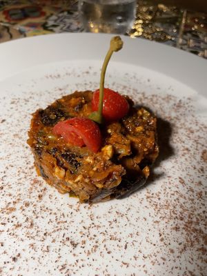 Capponata with chocolate and spicy granita 🍧   at Vivi Vinu by Kapuhala in Noto