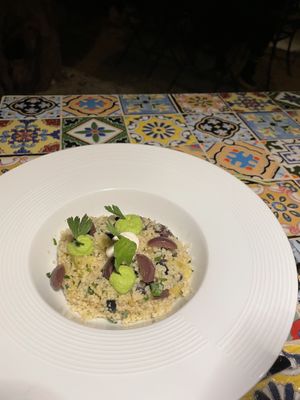 Couscous with pesto and vegan caprino cheese 🧀   at Vivi Vinu by Kapuhala in Noto