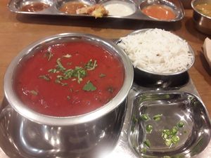 Rasam with beetroot, rice and chilli at Rangji Masala Dosa in Krakow