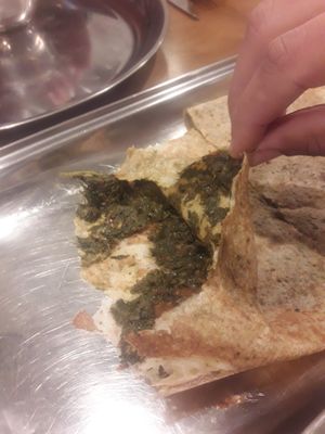 Spinach dosa inside at Rangji Masala Dosa in Krakow