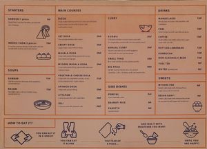 English menu at Rangji Masala Dosa in Krakow