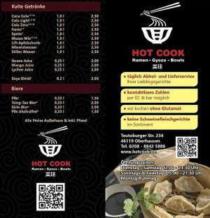 Speisekarte at HotCook in Oberhausen