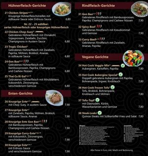 Speisekarte at HotCook in Oberhausen
