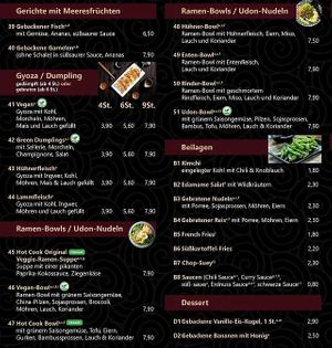Speisekarte at HotCook in Oberhausen