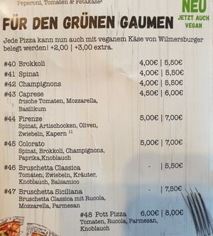 Speisekarte at Pott Pizza in Oberhausen