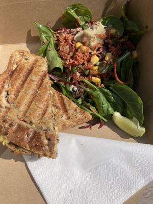 Jerk toastie and salad  at Cosy Jazz Cafe in Blackpool
