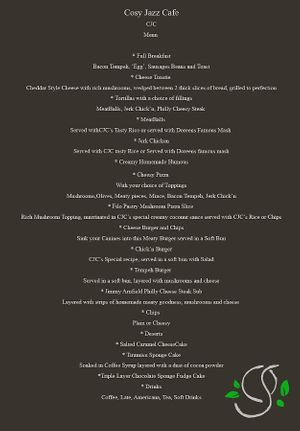 Cosy Jazz Cafe Menu at Cosy Jazz Cafe in Blackpool