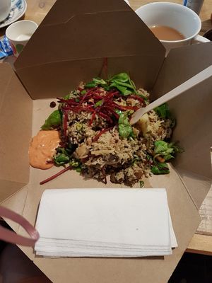 Jerk Chicken and Rice, excellent!  at Cosy Jazz Cafe in Blackpool