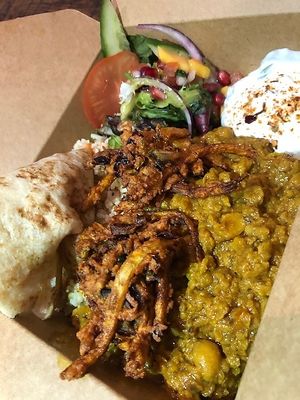 Chickpea and fritters box  at Elvins Street Food in Lytham